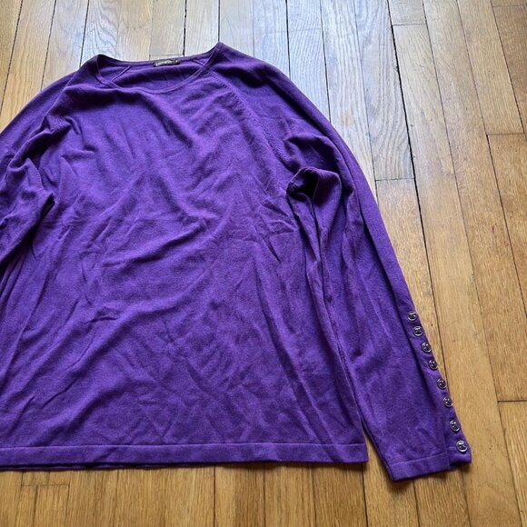J. McLaughlin Size XL Purple Long Sleeve Button Cuff Crew Neck Sweater - Picture 7 of 11